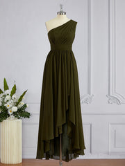 Formal Dress, A-Line/Princess One-Shoulder Asymmetrical Chiffon Bridesmaid Dresses with Pleated