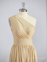 Cute Dress, A-Line/Princess One-Shoulder Floor-Length Jersey Bridesmaid Dresses with Leg Slit
