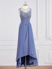 Bridesmaids Dresses Summer, A-Line/Princess Scoop Asymmetrical Chiffon Mother of the Bride Dresses With Appliques Lace