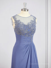 Bridesmaid Dress Summer, A-Line/Princess Scoop Asymmetrical Chiffon Mother of the Bride Dresses With Appliques Lace