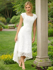 Wedding Dress For Beach Wedding, A-Line/Princess Scoop Asymmetrical Lace Wedding Dresses