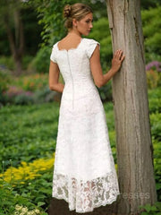 Wedding Dresses Lace Simple, A-Line/Princess Scoop Asymmetrical Lace Wedding Dresses