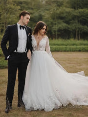 Wedding Dresses Website, A-Line/Princess Scoop Cathedral Train Tulle Wedding Dresses With Appliques Lace