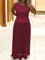 Bridesmaids Dresses Satin, A-Line/Princess Scoop Floor-Length Chiffon Mother of the Bride Dresses With Lace