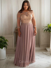 Party Dress Winter, A-line/Princess Scoop Floor-Length Chiffon Mother of the Bride Dresses With Pleats