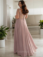 Party Dresses Winter, A-line/Princess Scoop Floor-Length Chiffon Mother of the Bride Dresses With Pleats