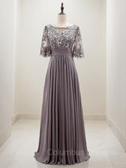 Party Dress Lace, A-line/Princess Scoop Floor-Length Chiffon Mother of the Bride Dresses With Pleats