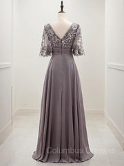 Party Dresses Lace, A-line/Princess Scoop Floor-Length Chiffon Mother of the Bride Dresses With Pleats