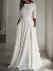 Wedding Dresses Style, A-Line/Princess Scoop Floor-Length Stretch Crepe Wedding Dresses
