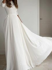 Weddings Dress Styles, A-Line/Princess Scoop Floor-Length Stretch Crepe Wedding Dresses