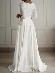 Wedding Dress Styling, A-Line/Princess Scoop Floor-Length Stretch Crepe Wedding Dresses