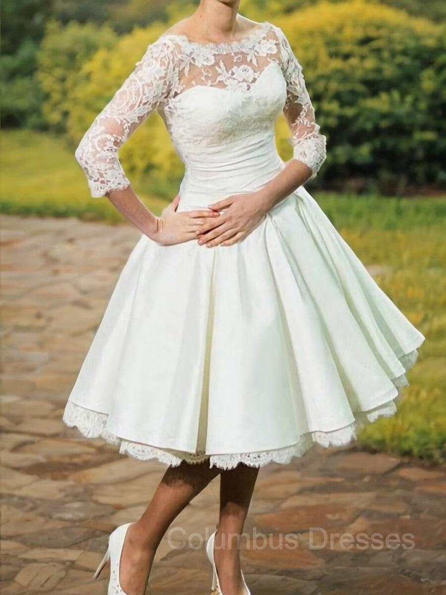 Wedding Dresses Gown, A-Line/Princess Scoop Knee-Length Stretch Crepe Wedding Dresses