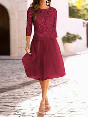 Slip Dress Outfit, A-Line/Princess Scoop Knee-Length Tulle Mother of the Bride Dresses With Lace Applique