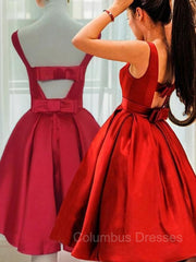 Flower Dress, A-Line/Princess Scoop Short/Mini Satin Homecoming Dresses With Bow