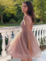 Formal Dress For Wedding Guest, A-Line/Princess Scoop Short/Mini Sequins Homecoming Dresses