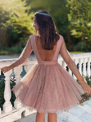 Formal Dress For Weddings Guest, A-Line/Princess Scoop Short/Mini Sequins Homecoming Dresses