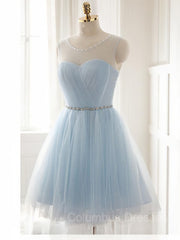 Party Dress Night, A-Line/Princess Scoop Short/Mini Tulle Homecoming Dresses With Beading