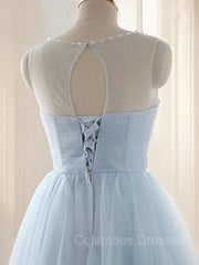 Party Dress Design, A-Line/Princess Scoop Short/Mini Tulle Homecoming Dresses With Beading