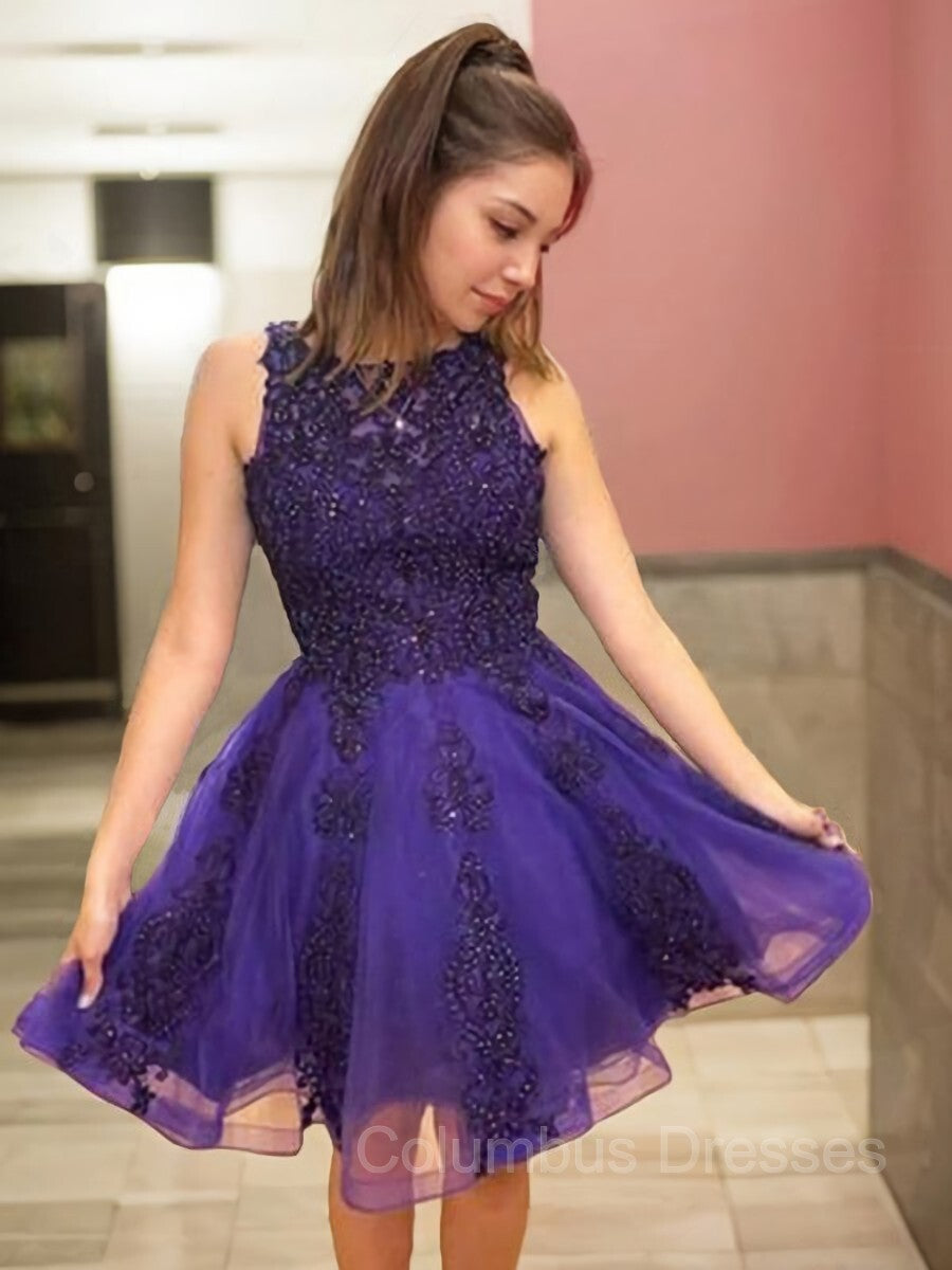 Bridesmaid Dress Black, A-Line/Princess Scoop Short/Mini Tulle Homecoming Dresses With Beading