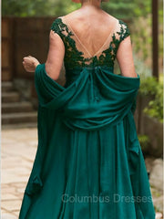 Homecoming Dress Green, A-Line/Princess Scoop Sweep Train Satin Chiffon Mother of the Bride Dresses With Belt/Sash