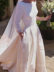 Wedding Dress Gown, A-Line/Princess Scoop Sweep Train Stretch Crepe Wedding Dresses With Ruffles