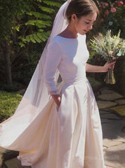 Wedding Dresses Under 307, A-Line/Princess Scoop Sweep Train Stretch Crepe Wedding Dresses With Ruffles