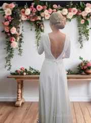 Wedding Dress 2029, A-Line/Princess Scoop Sweep Train Stretch Crepe Wedding Dresses With Ruffles