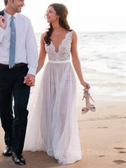 Wedding Dresses Designs, A-Line/Princess Scoop Sweep Train Tulle Wedding Dresses