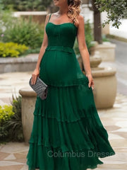 Bridesmaid Dress Fall Colors, A-Line/Princess Spaghetti Straps Floor-Length Chiffon Prom Dresses With Ruffles
