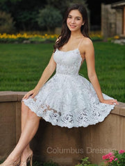 Prom Dresses For 30 Year Olds, A-Line/Princess Spaghetti Straps Short/Mini Lace Homecoming Dresses With Appliques Lace