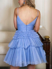 Prom Dresses Under 219, A-Line/Princess Spaghetti Straps Short/Mini Tulle Homecoming Dresses With Ruffles