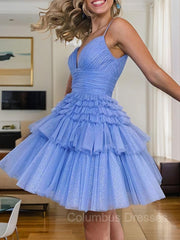 Prom Dress Sale, A-Line/Princess Spaghetti Straps Short/Mini Tulle Homecoming Dresses With Ruffles