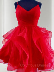 Prom Dresses 2040 Ball Gown, A-Line/Princess Spaghetti Straps Short/Mini Tulle Homecoming Dresses With Ruffles