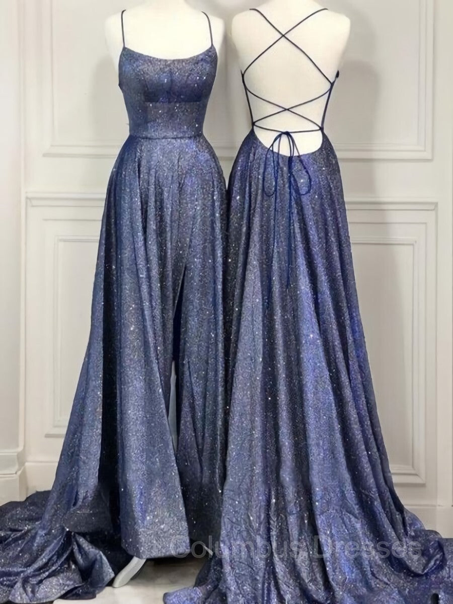 Bridesmaid Dresses With Sleeves, A-Line/Princess Spaghetti Straps Sweep Train Prom Dresses