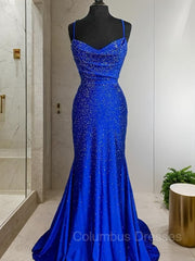Party Dresses Miami, A-Line/Princess Spaghetti Straps Sweep Train Silk like Satin Prom Dresses With Ruffles