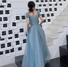 Slip Dress Outfit, A-Line Princess Square Neckline Short Sleeve Floor-Length Prom Dresses