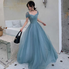 Aesthetic Dress, A-Line Princess Square Neckline Short Sleeve Floor-Length Prom Dresses
