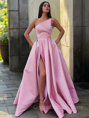 Party Dress Afternoon Tea, A-Line/Princess Strapless Floor-Length Satin Prom Dresses With Leg Slit