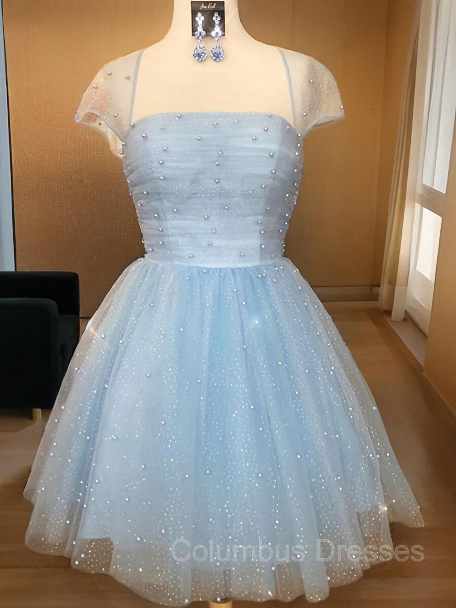 Prom Dress 18, A-Line/Princess Strapless Short/Mini Tulle Homecoming Dresses With Beading