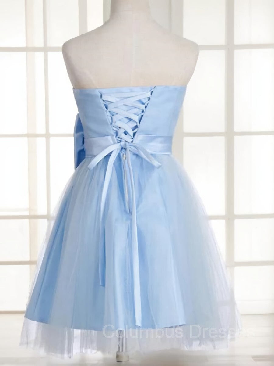 Debutant Dress, A-Line/Princess Strapless Short/Mini Tulle Homecoming Dresses With Bow