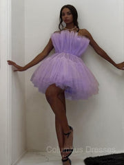 Formal Dress Attire, A-Line/Princess Strapless Short/Mini Tulle Homecoming Dresses With Cascading Ruffles