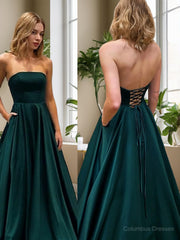 Prom Dress 2041, A-Line/Princess Strapless Sweep Train Satin Evening Dresses With Pockets