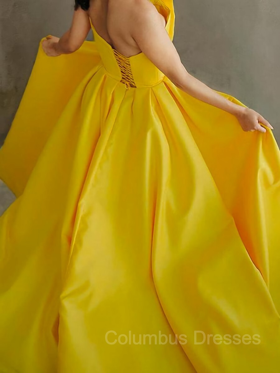 Party Dress Midi With Sleeves, A-Line/Princess Strapless Sweep Train Satin Prom Dresses With Leg Slit
