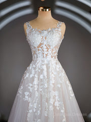 Weddings Dresses Uk, A-Line/Princess Straps Court Train Tulle Wedding Dresses with Appliques Lace