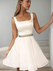 Prom Dresse Backless, A-Line/Princess Straps Short/Mini Organza Homecoming Dresses With Beading