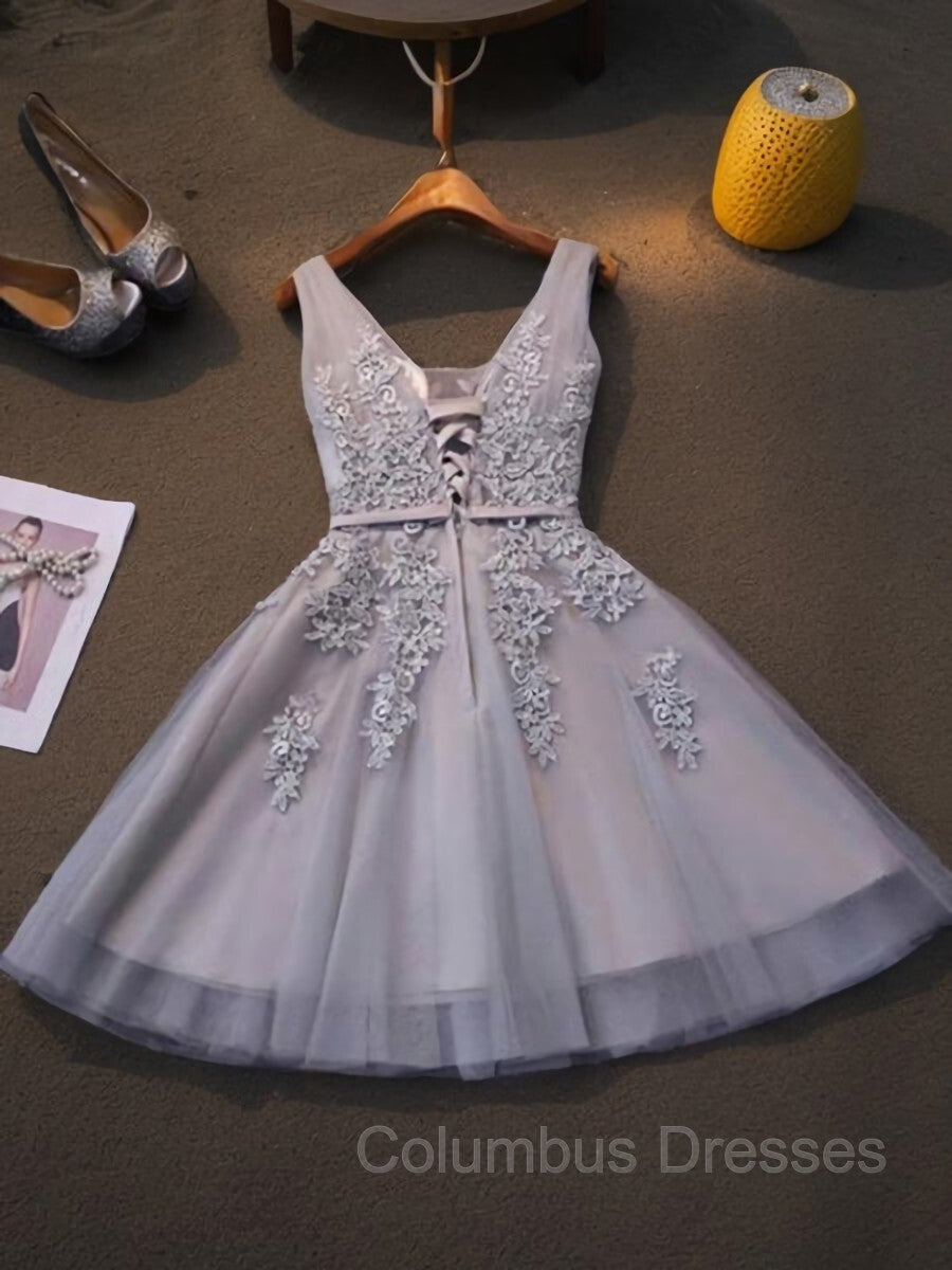 Beauty Dress, A-Line/Princess Straps Short/Mini Tulle Homecoming Dresses With Appliques Lace