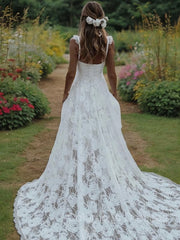 Wedding Dresses Sales, A-Line/Princess Straps Sweep Train Lace Wedding Dresses
