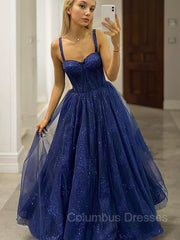 Party Dress Code Man, A-Line/Princess Straps Sweep Train Tulle Prom Dresses With Ruffles