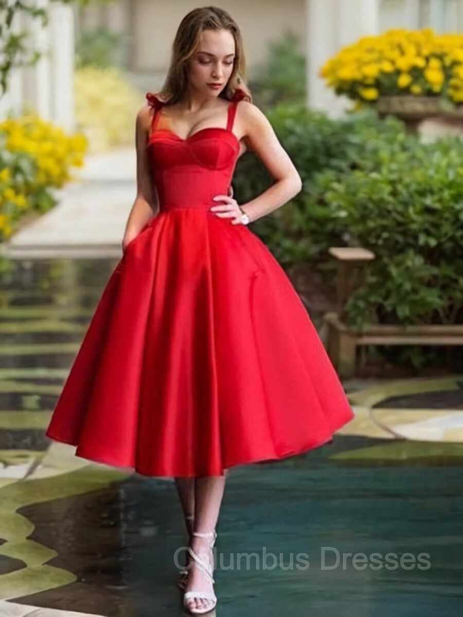 Prom Dresses Modest, A-Line/Princess Straps Tea-Length Satin Homecoming Dresses