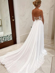 Wedding Dress Pinterest, A-Line/Princess Sweetheart Chapel Train Chiffon Wedding Dresses With Leg Slit